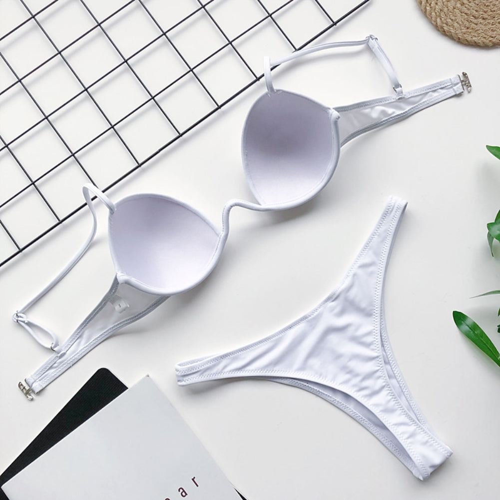 Plain Color Push Up Two Piece Swimwear Areous