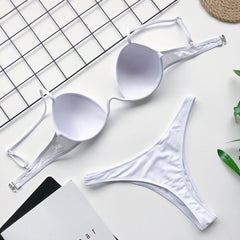 Plain Color Push Up Two Piece Swimwear Areous