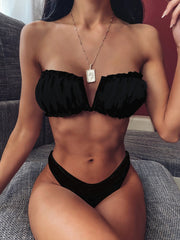 Plain Color Strapless Ruffles Swimwear Areous