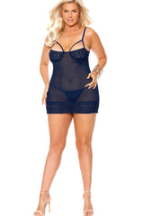 Plus Size Crochet Lace Babydoll With Underwire Demi Cups Areous