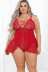 Plus Size Embroidered & Mesh Teddydoll Areous