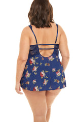 Plus Size Empire Waste Floral Print Babydoll With Deep V-Neckline Areous