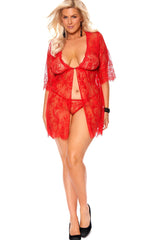 Plus Size Eyelash Lace Babydoll With Front Clip Closure Areous