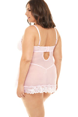 Plus Size Lace And Bows Babydoll Set Areous