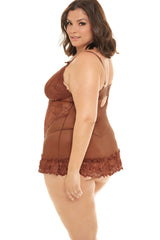 Plus Size Lace And Bows Babydoll Set Areous