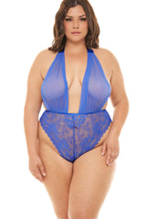 Plus Size Mesh V-Plunge Halter Teddy Areous