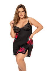 Plus Size Rose Print Lace Babydoll Areous