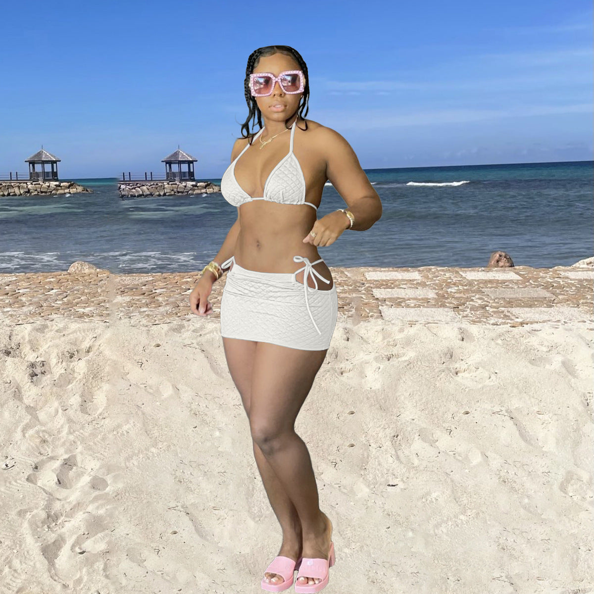 Plus Size Swimsuits Bra Top Mini Skirt Beach Sets DYF-1072 Areous