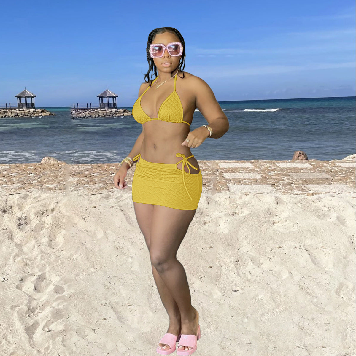 Plus Size Swimsuits Bra Top Mini Skirt Beach Sets DYF-1072 Areous