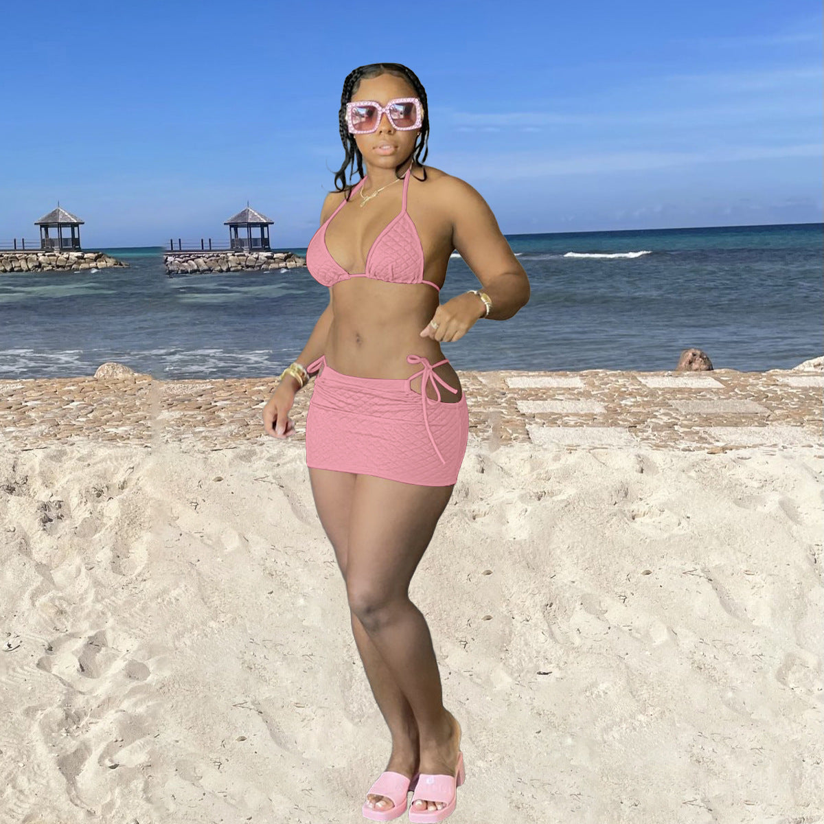 Plus Size Swimsuits Bra Top Mini Skirt Beach Sets DYF-1072 Areous