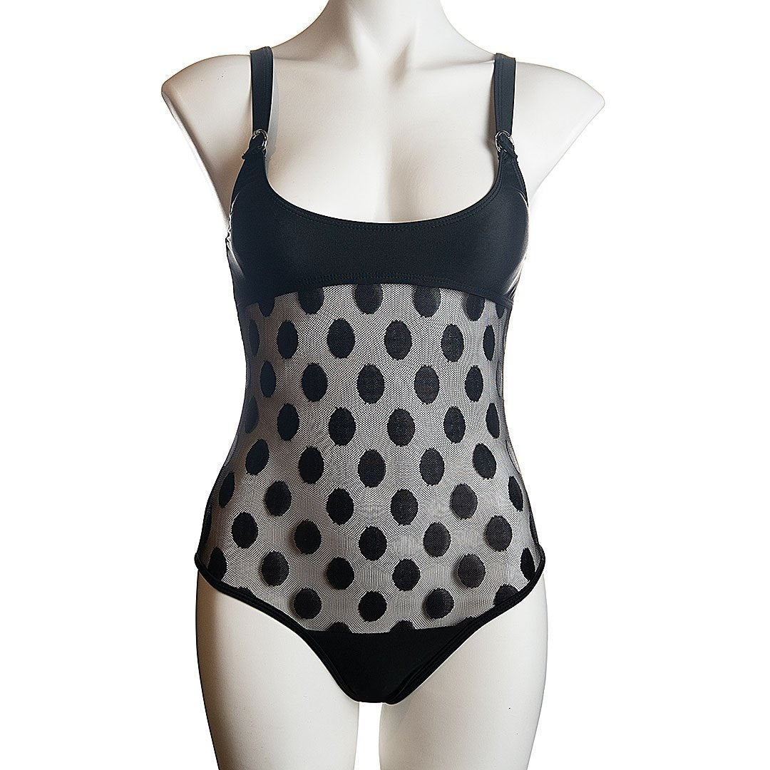 Polka Dot Mesh One-piece Swimsuit Areous