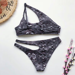 Print Cut Out One Shoulder Two Piece Swimwear Areous