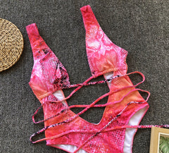 Print Deep-V One Piece Swimwear Areous