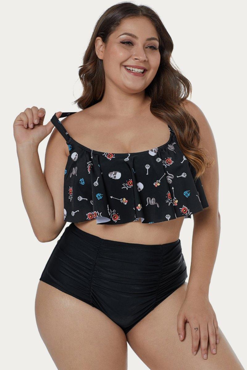 Print Hammock Flounce Bikini Set Areous