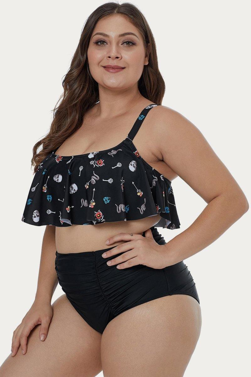 Print Hammock Flounce Bikini Set Areous