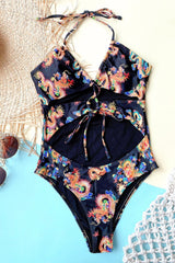 Print Hollow One-Piece Swimsuit Areous