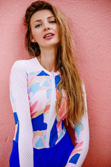 Print One Piece Long Sleeve Zipper Swimsuit Areous