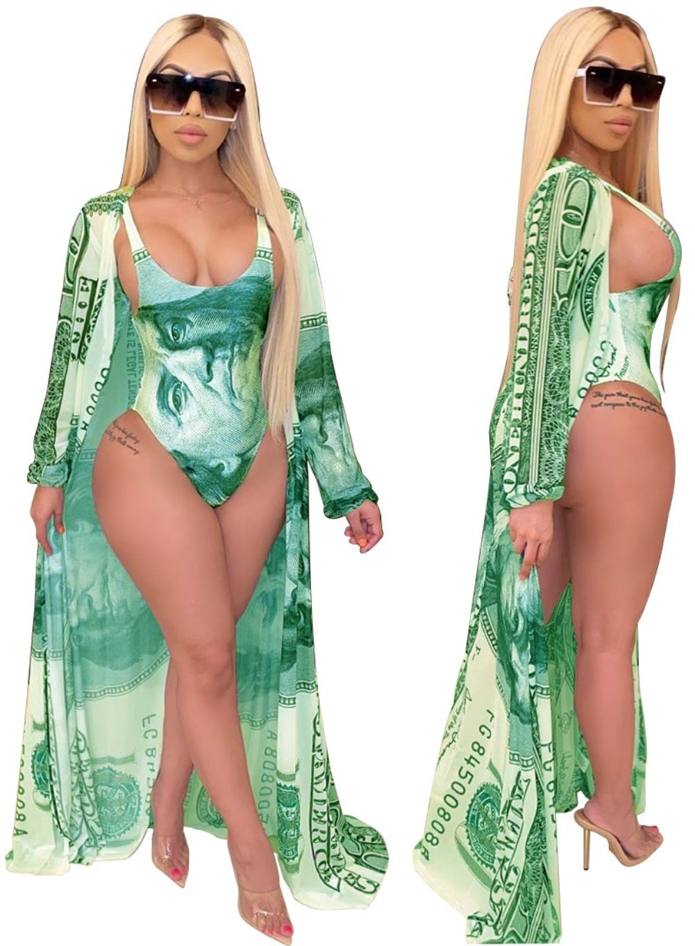 Print One Piece Swimwear with Matching Cover Up Areous