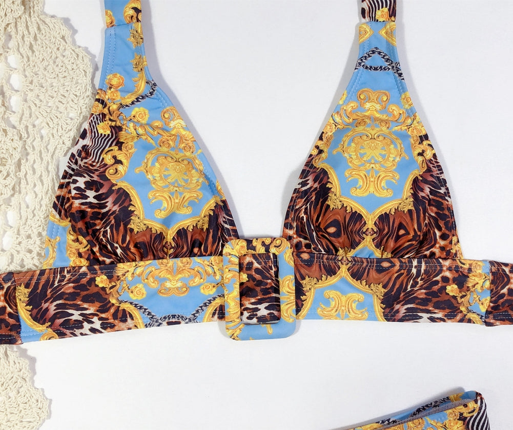 Print Retro Deep-V Swimwear Areous