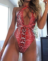 Print Snake Skin High Cut Swimsuit Areous