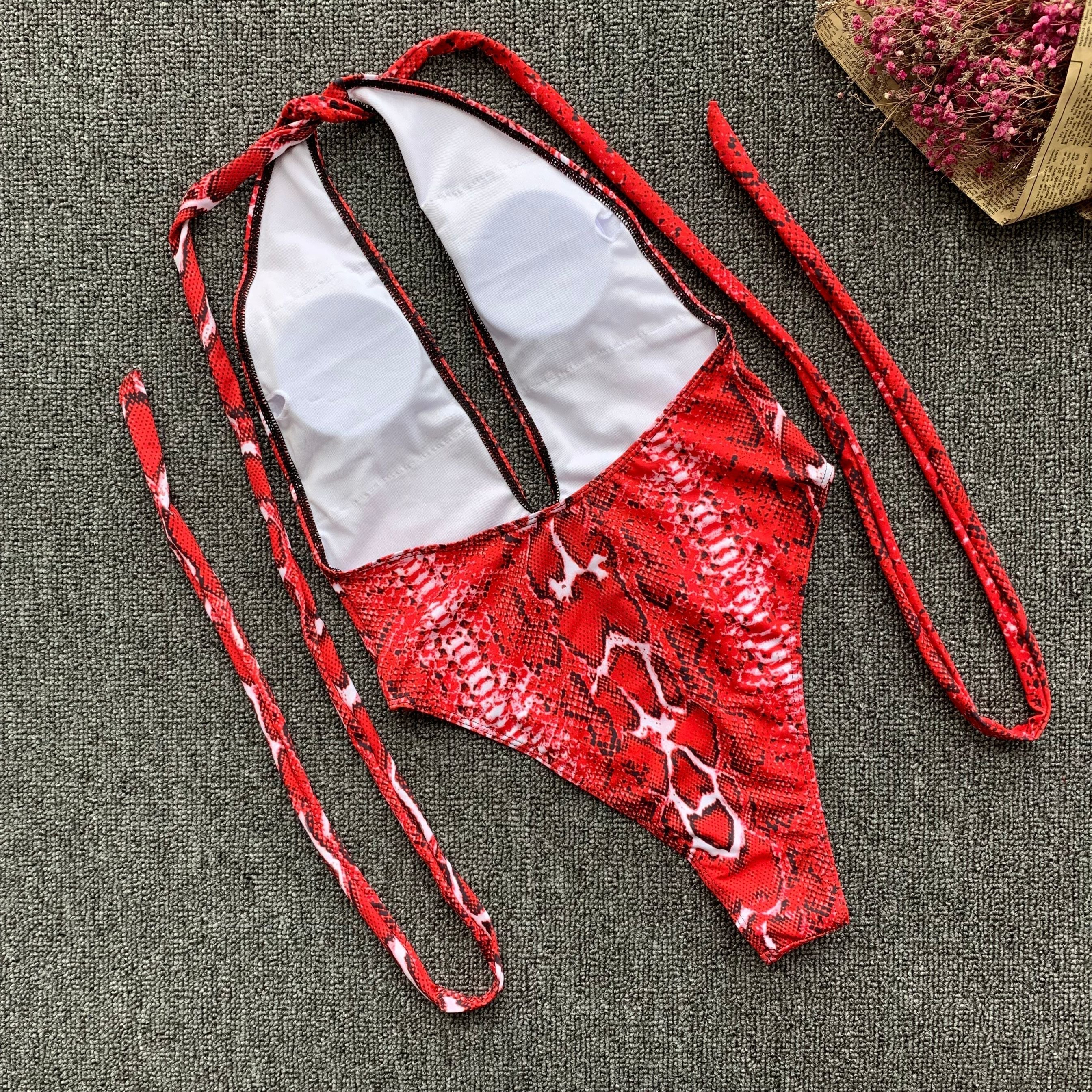 Print Snake Skin High Cut Swimsuit Areous