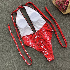 Print Snake Skin High Cut Swimsuit Areous