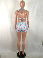 Print Strings Bikini Bra and Shorts Set Areous