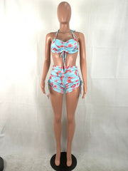 Print Strings Bikini Bra and Shorts Set Areous