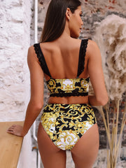 Print Vintage Two Piece High Waist Swimwear Areous