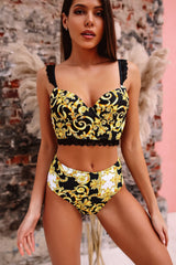 Print Vintage Two Piece High Waist Swimwear Areous