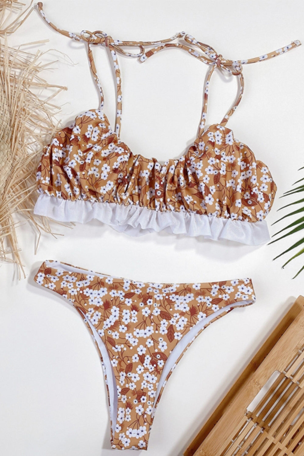 Printed Ruffle Patchwork Bikini Areous