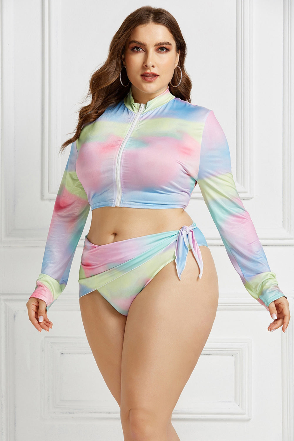 Printed Split Long Sleeve 3-Piece-Swimsuit Areous