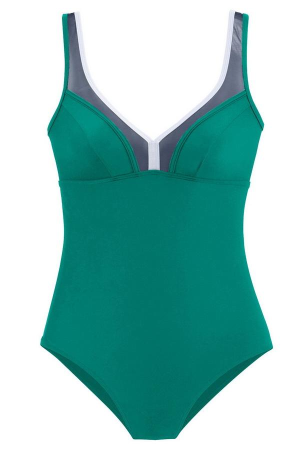 Pure Collor Screen Spliced One-piece Swimsuit Areous