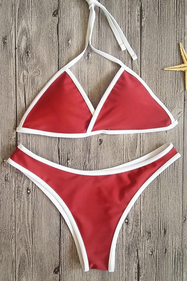 Pure Color Spaghetti Strap Bikini Set Areous