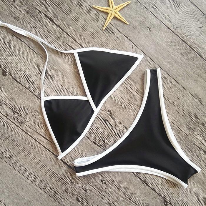 Pure Color Spaghetti Strap Bikini Set Areous