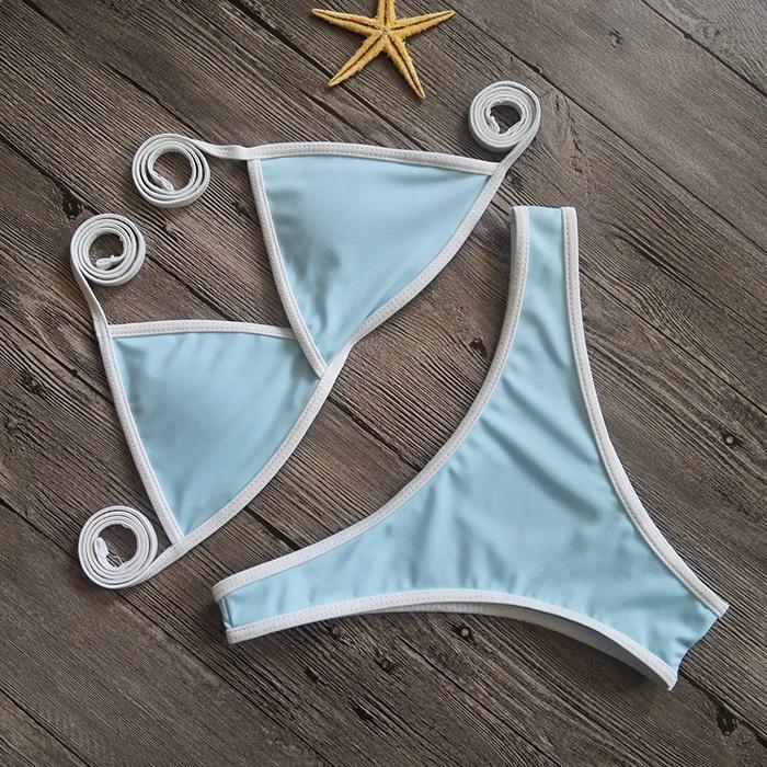 Pure Color Spaghetti Strap Bikini Set Areous