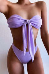 Purple Bandeau Padded Two Piece Bikini Areous