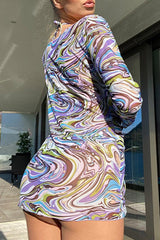 Purple Multi Printed Three Piece Swimsuit Areous