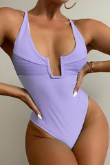 Purple U Underwire Cheeky One Piece Swimsuit Areous