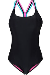 Rainbow Straps Black One Piece Swimsuit Areous