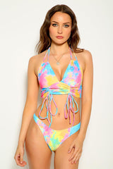 Rainbow Tie Dye Print Cheeky Two Piece Swimsuit Areous