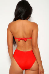 Red Bandeau High Waist Two Piece Swimsuit Areous
