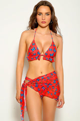 Red Butterfly Print Three Piece Swimsuit Areous