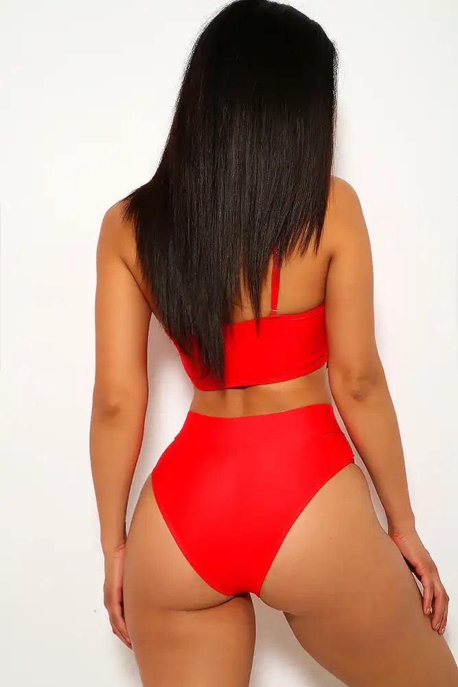 Red Cut Out Padded Two Piece Swimsuit Areous