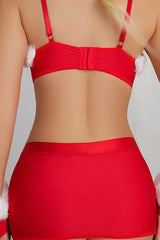 Red Faux Fur Trim Bow Detail Holiday Lingerie Costume 4 Pc Set Areous