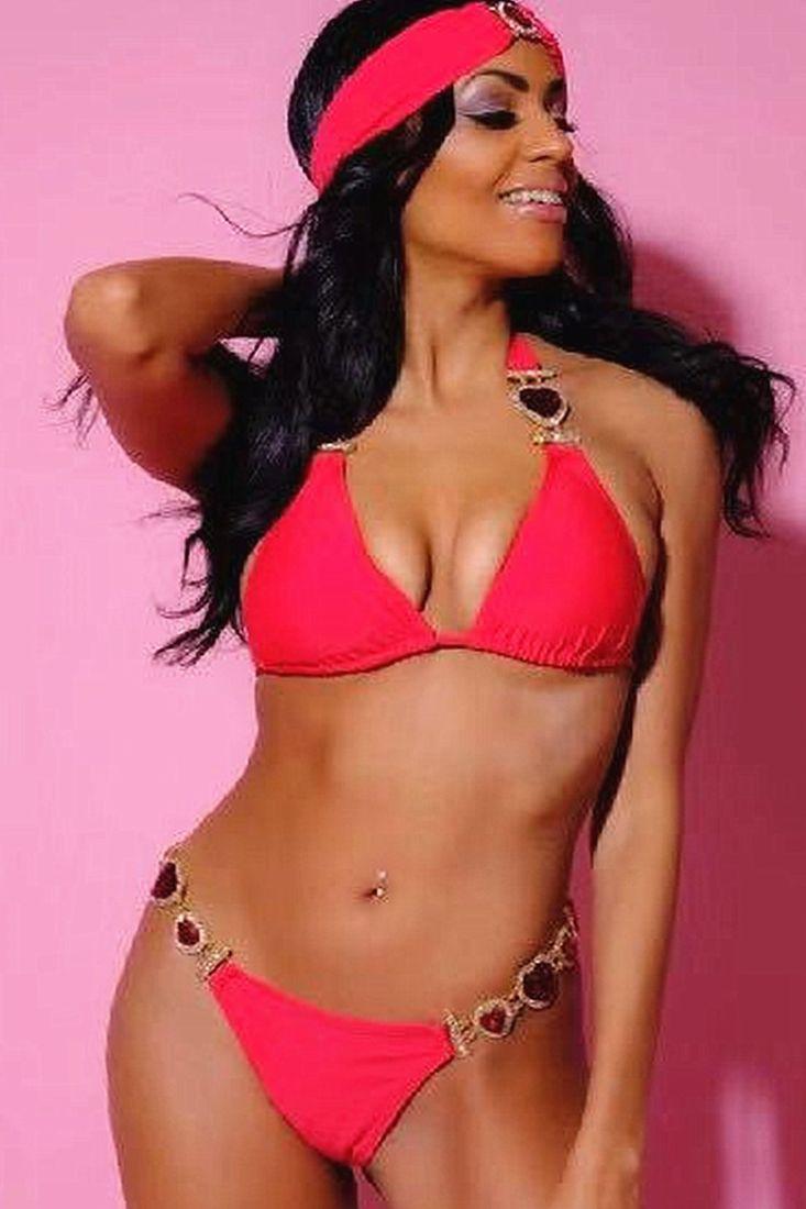 Red Halter Heart Gem Rhinestone Headband Belt Cheeky 3 Piece Swimsuit Areous