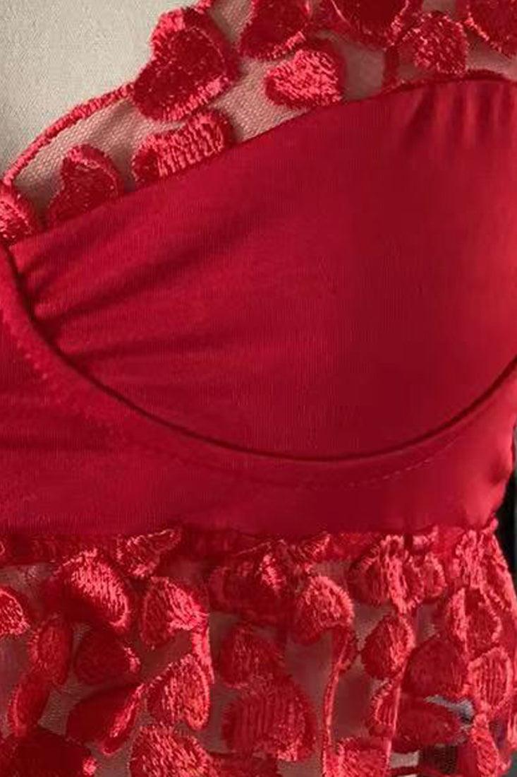 Red Heart Embroidered Mesh Lingerie Set Areous