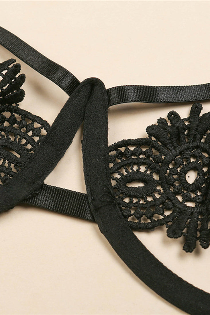 Red Hollow Out Lace 2 Pc Lingerie Set Areous