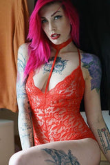 Red Lace Bodysuit Imitates Areous