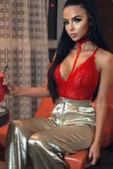 Red Lace Bodysuit Imitates Areous